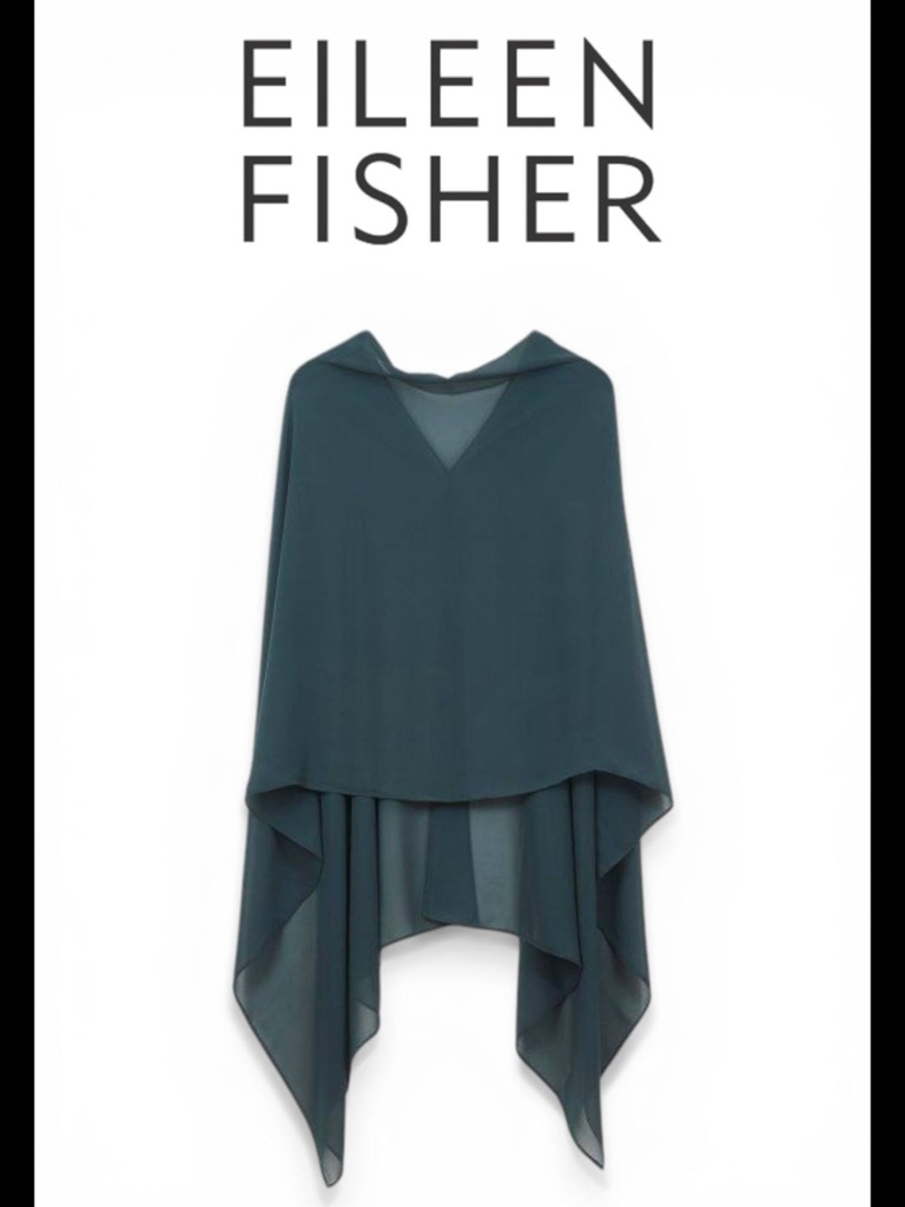 Eileen Fisher NWT sheer silk poncho wrap scarf green 100% silk - Picture 2 of 6